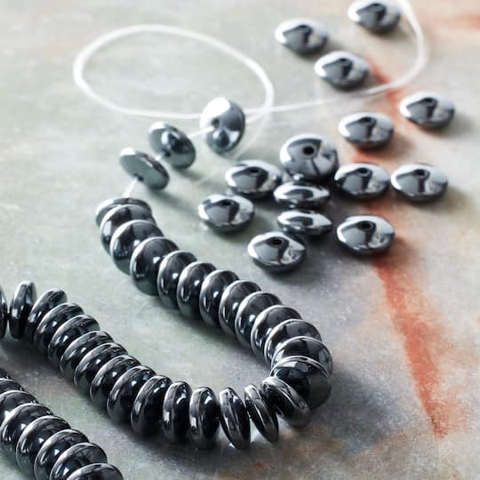 12 Pack: Rondelle Hematite Stone Beads, 8mm by Bead Landing™